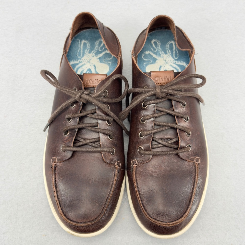 Olukai Nalukai Leather Lace Up Sneakers Mens Brown Casual Shoes Size 8